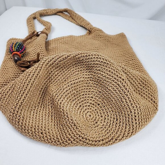 INC International Concepts Women's Beige Tote Bag Knit Beaded Double Handle - Picture 6 of 9